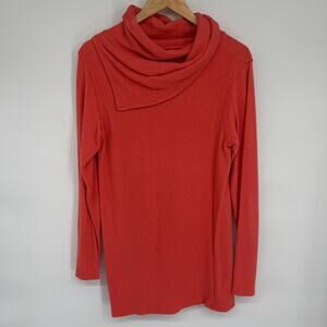 Soft Surroundings Tunic Top Women Small Textured Asymmetrical  Cowl Neck Orange